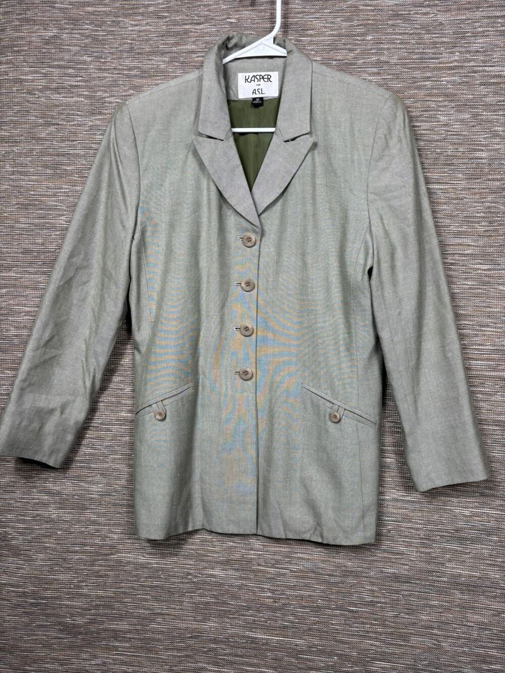 Kasper Blazer Suit Jacket Womens Size 10 Olive Green 4 Buttons Business Office